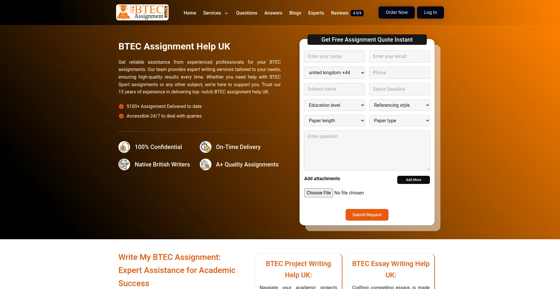 Screenshot of btecassignment.co.uk homepage