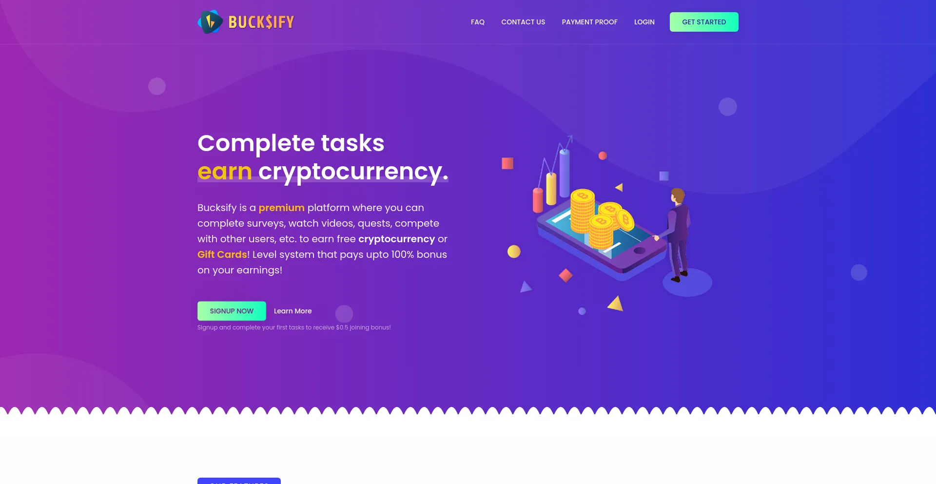 Screenshot of bucksify.com homepage