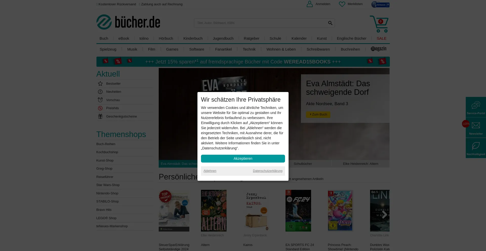 Screenshot of buecher.de homepage