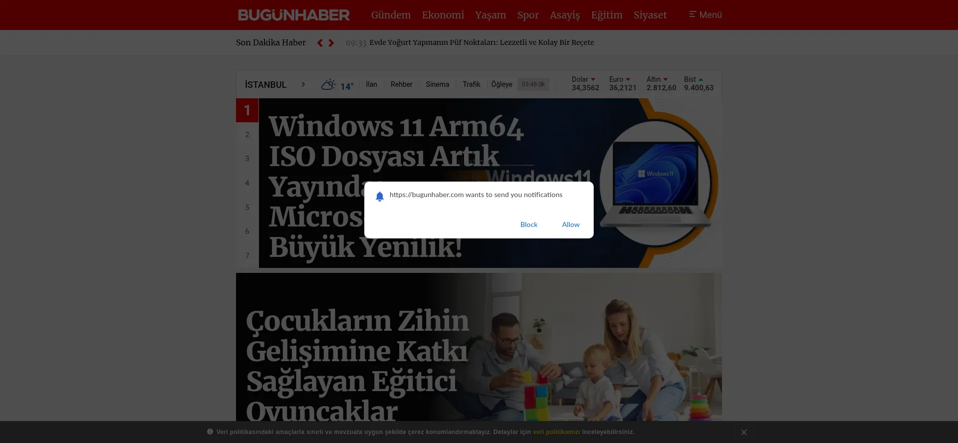 Screenshot of bugunhaber.com homepage