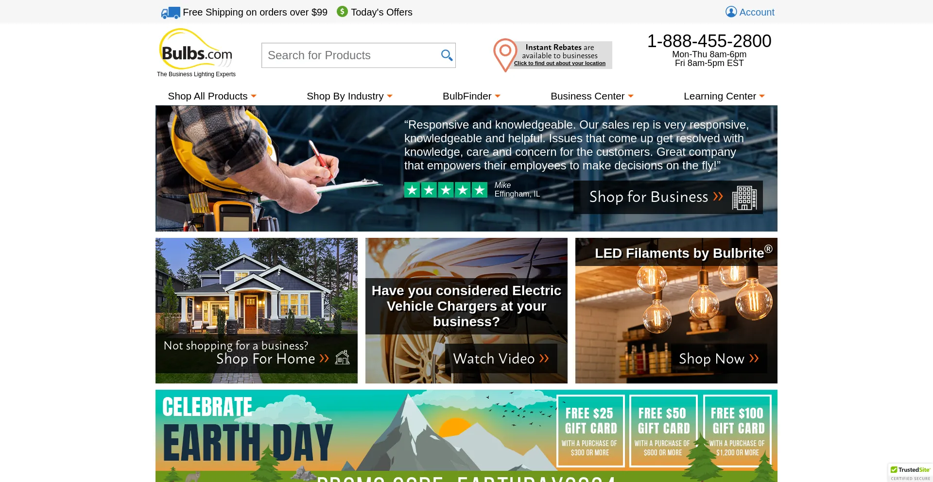 Screenshot of bulbs.com homepage