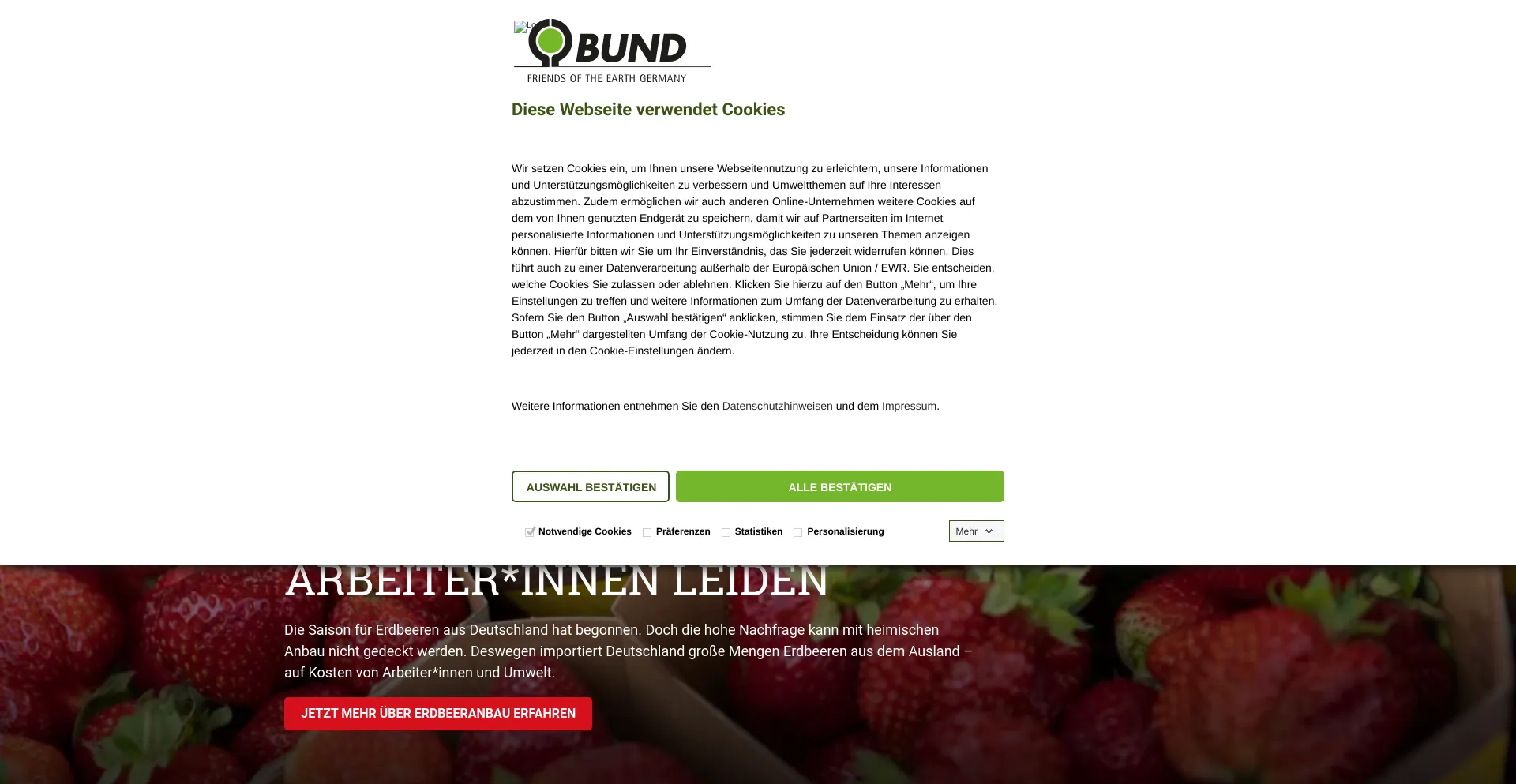 Screenshot of bund.net homepage