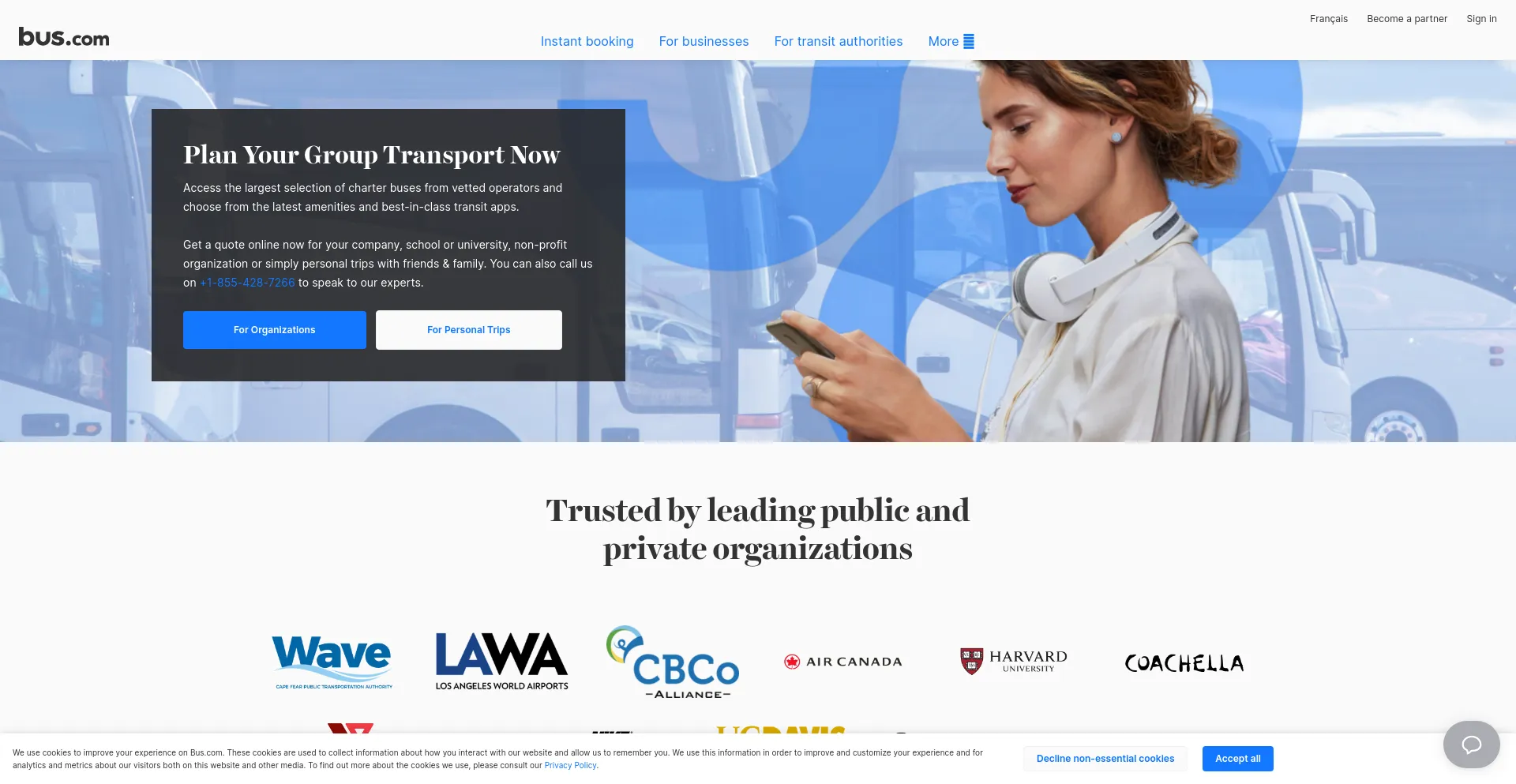 Screenshot of bus.com homepage