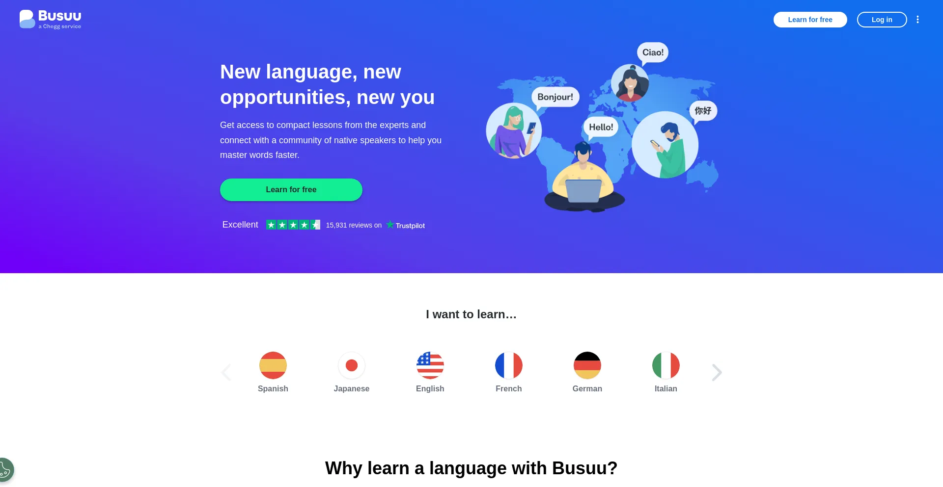 Screenshot of busuu.com homepage