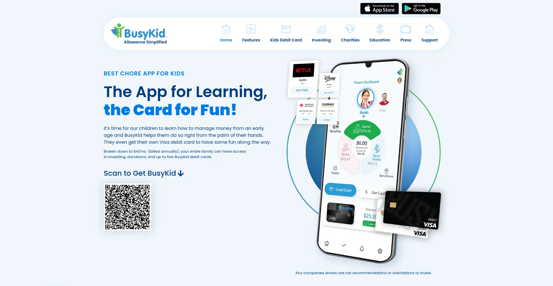 Screenshot of busykid.com homepage