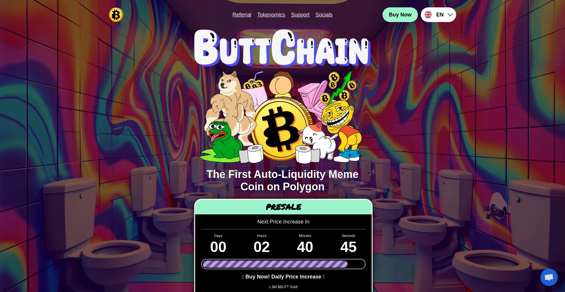 Screenshot of buttchain.co homepage