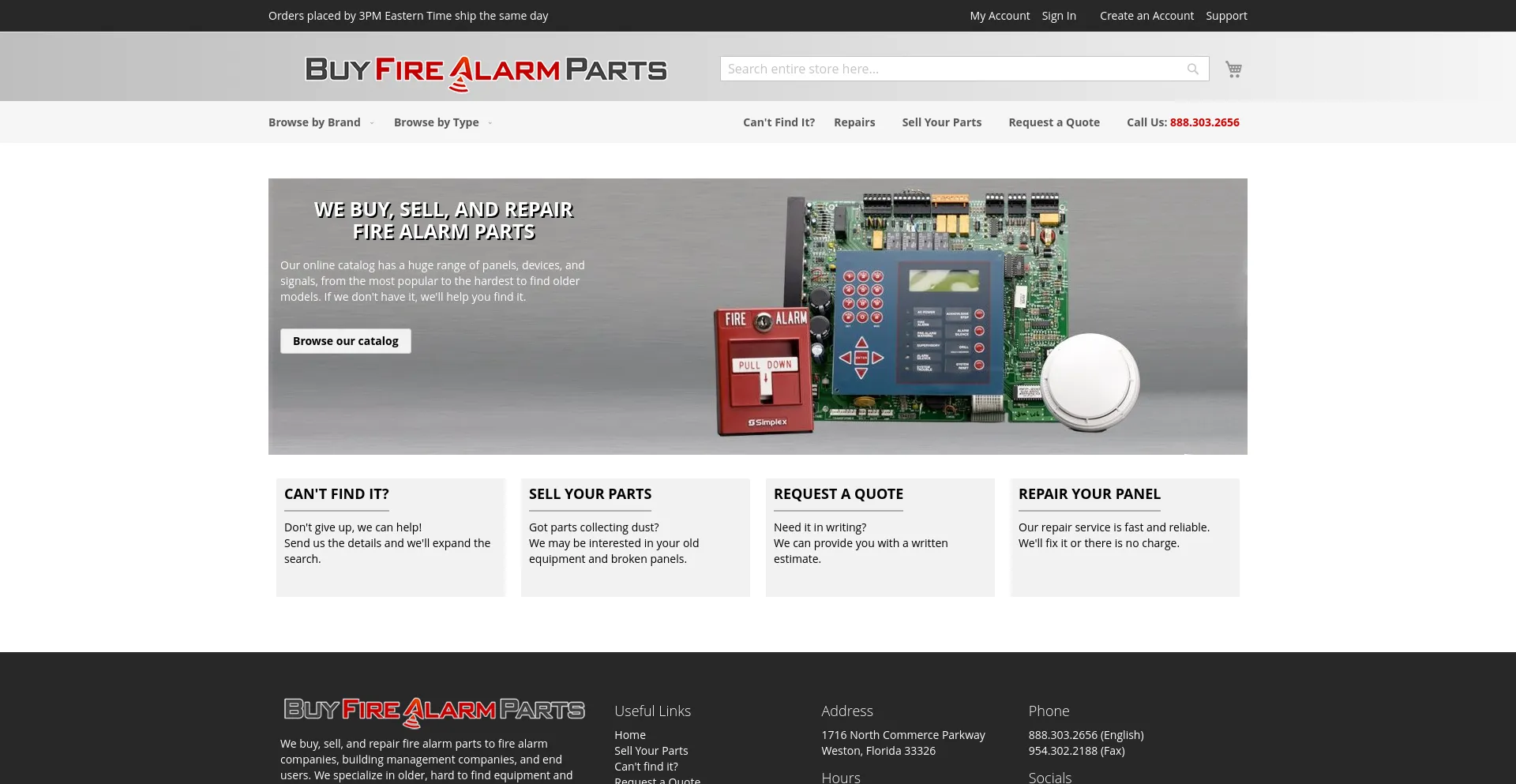 Screenshot of buyfirealarmparts.com homepage