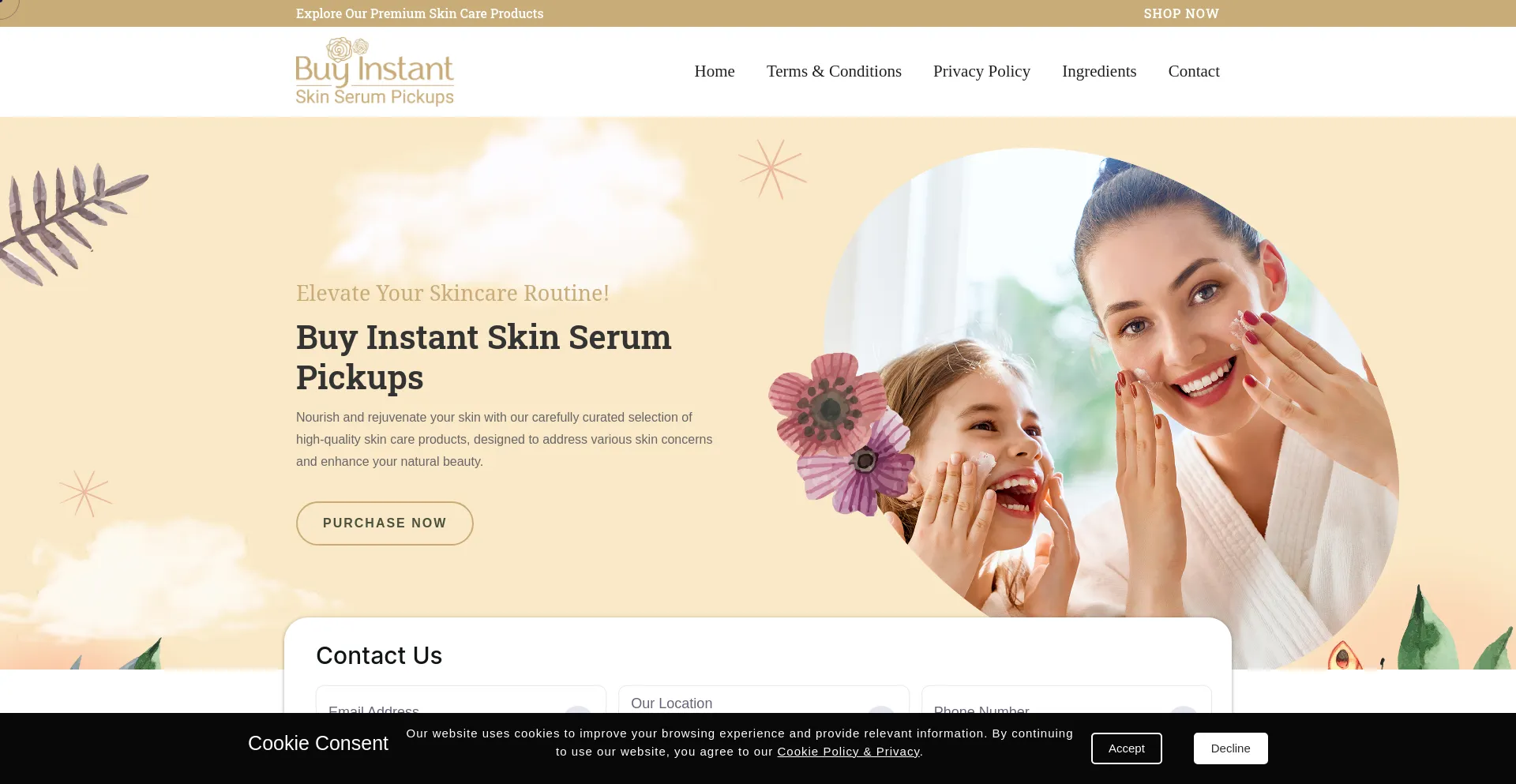 Screenshot of buyinstantskinserumpickups.com homepage