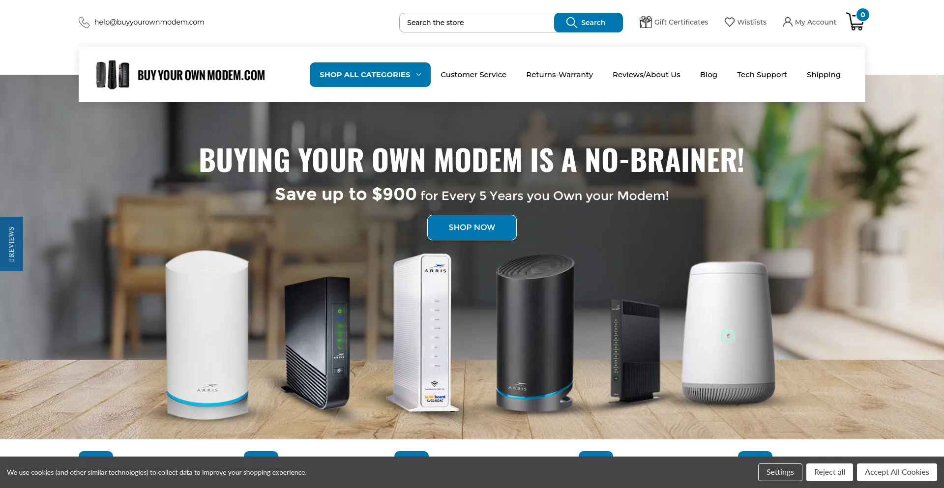 Screenshot of buyyourownmodem.com homepage