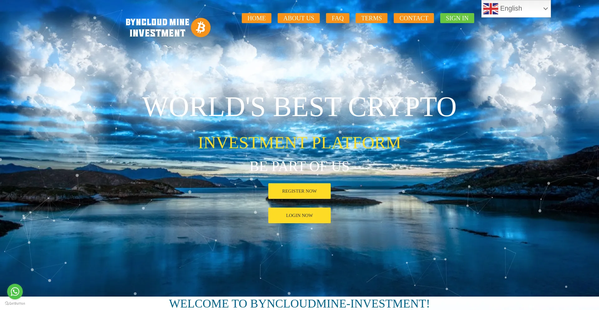 Screenshot of byncloudmineinvests.com homepage