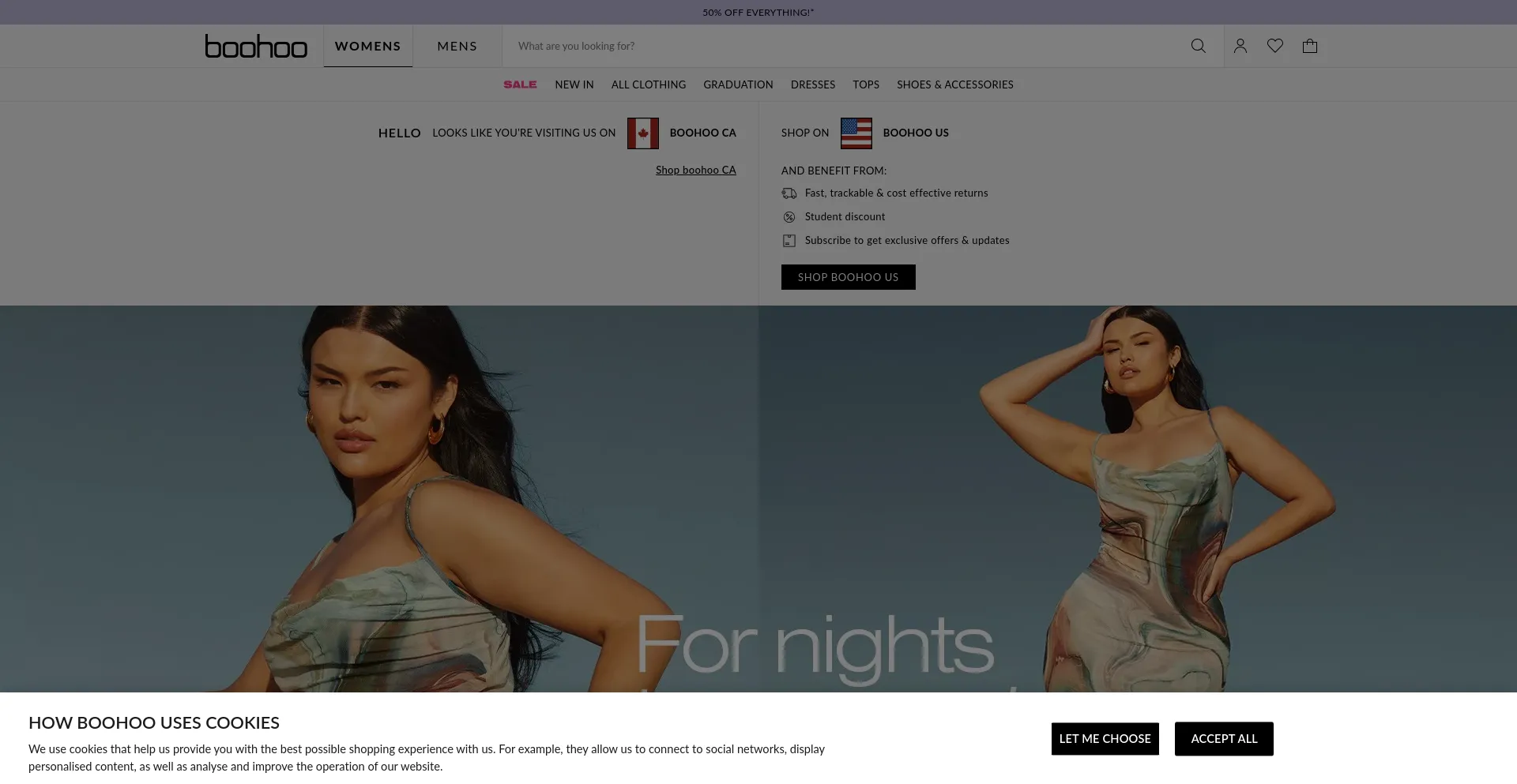 Screenshot of ca.boohoo.com homepage