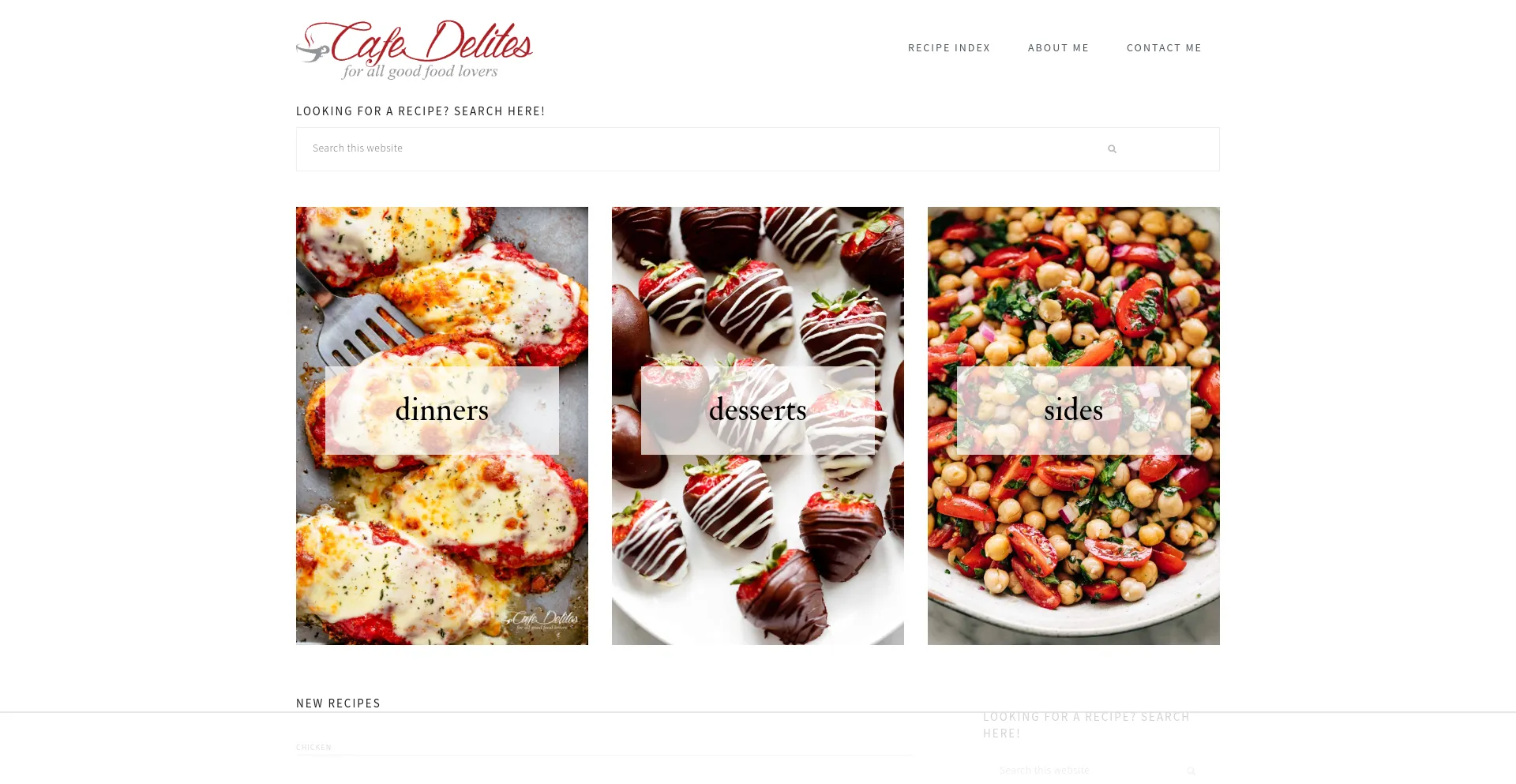 Screenshot of cafedelites.com homepage