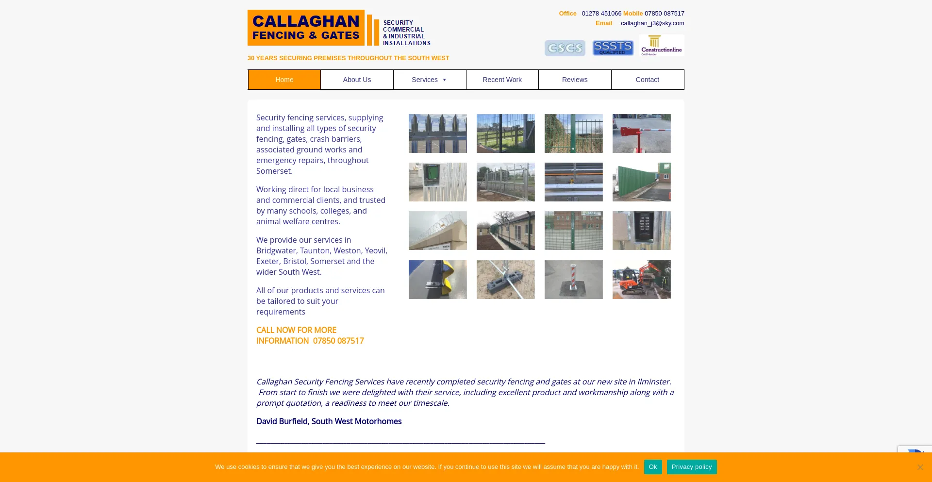 Screenshot of callaghanfencing.com homepage