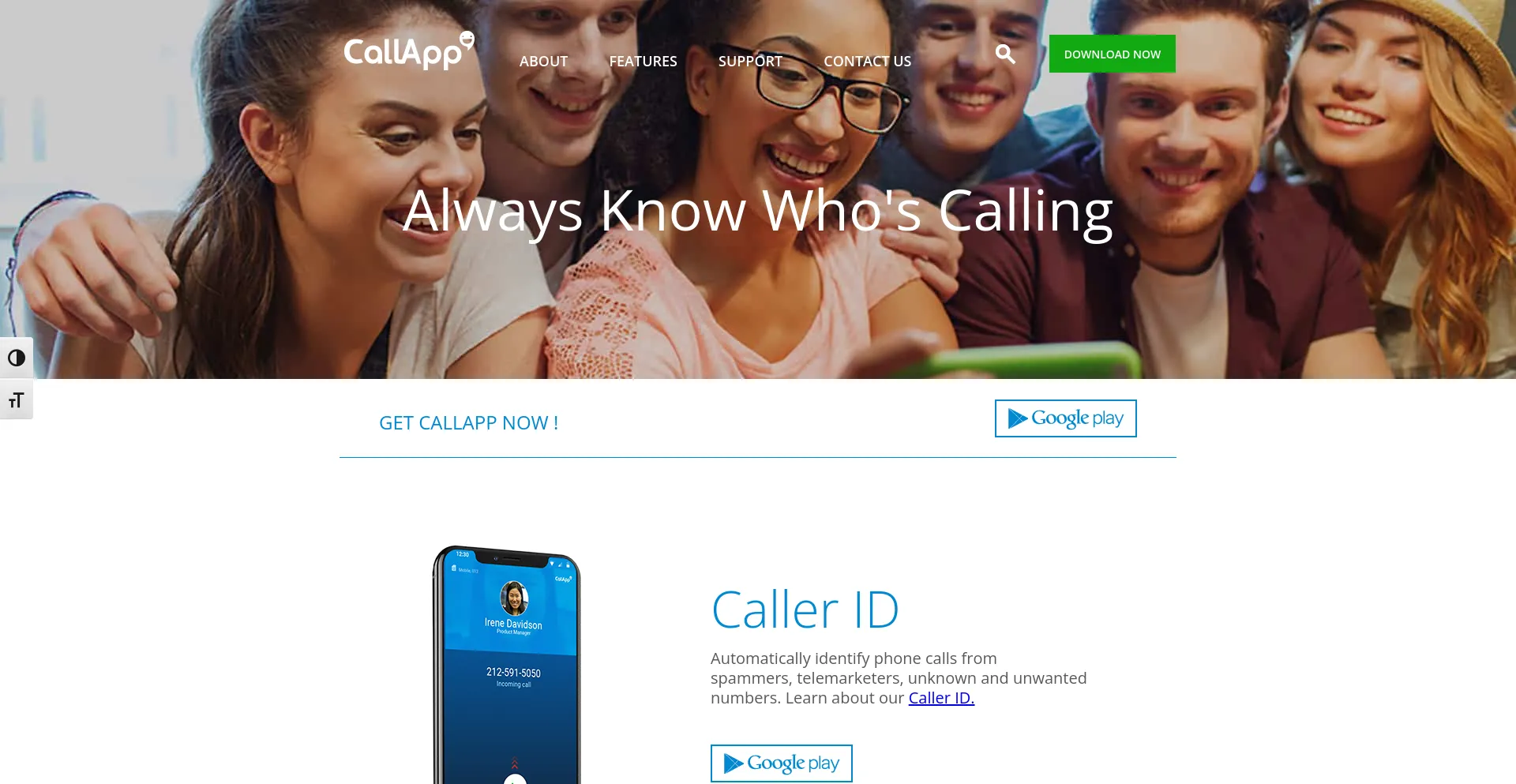 Screenshot of callapp.com homepage