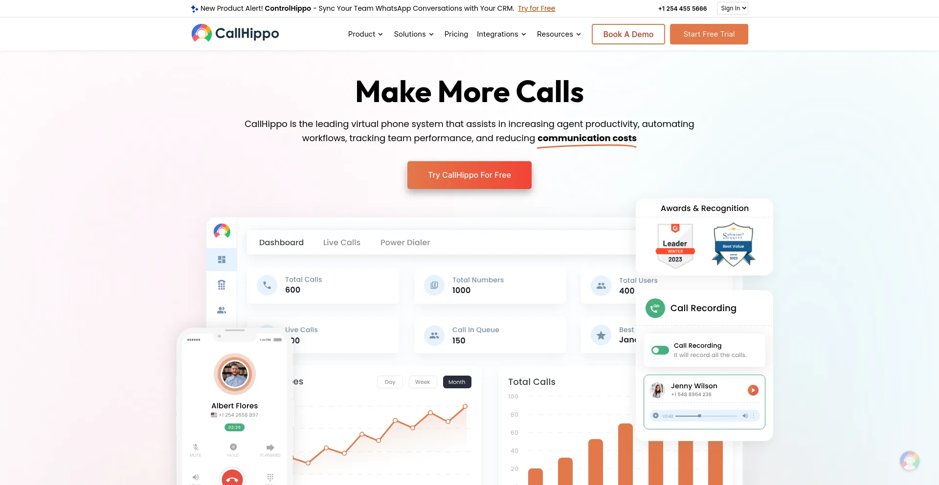 Screenshot of callhippo.com homepage