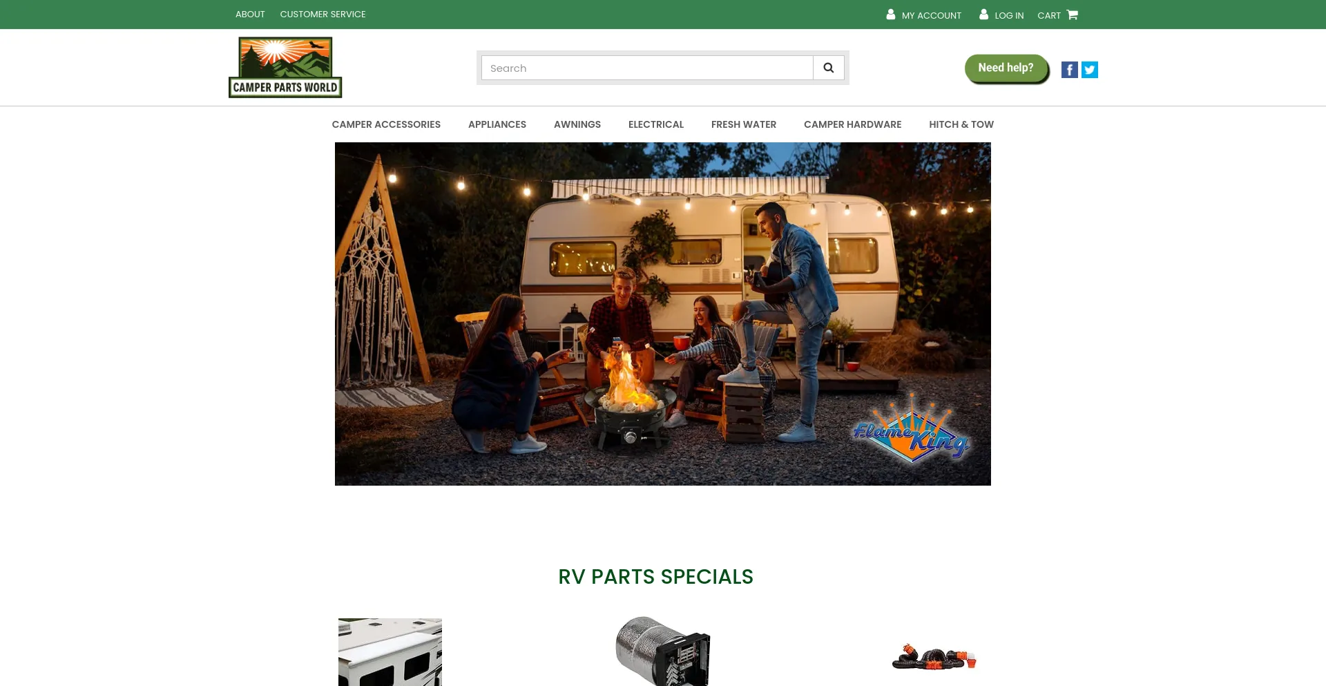 Screenshot of camperpartsworld.com homepage