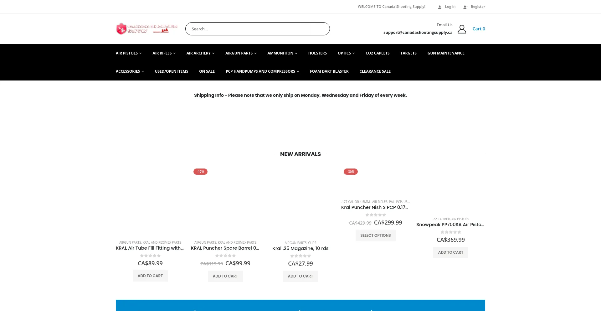 Screenshot of canadashootingsupply.ca homepage