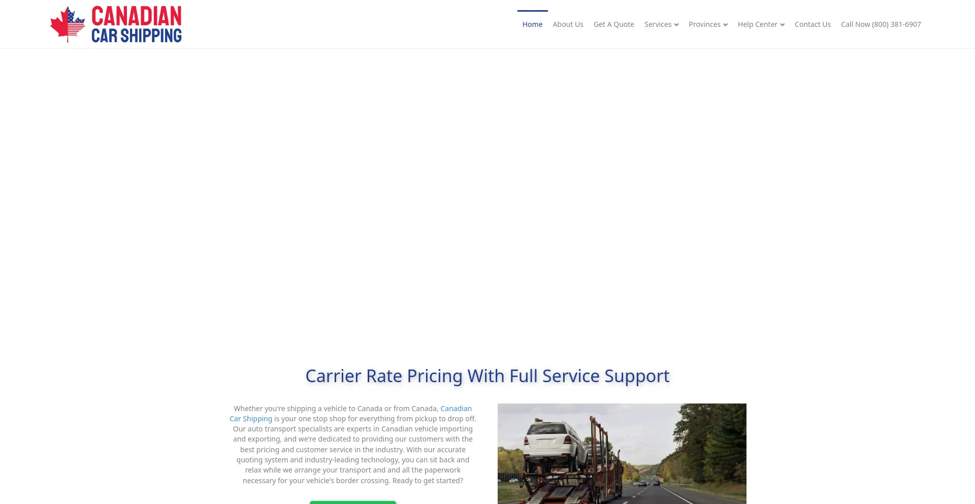 Screenshot of canadiancarshipping.com homepage