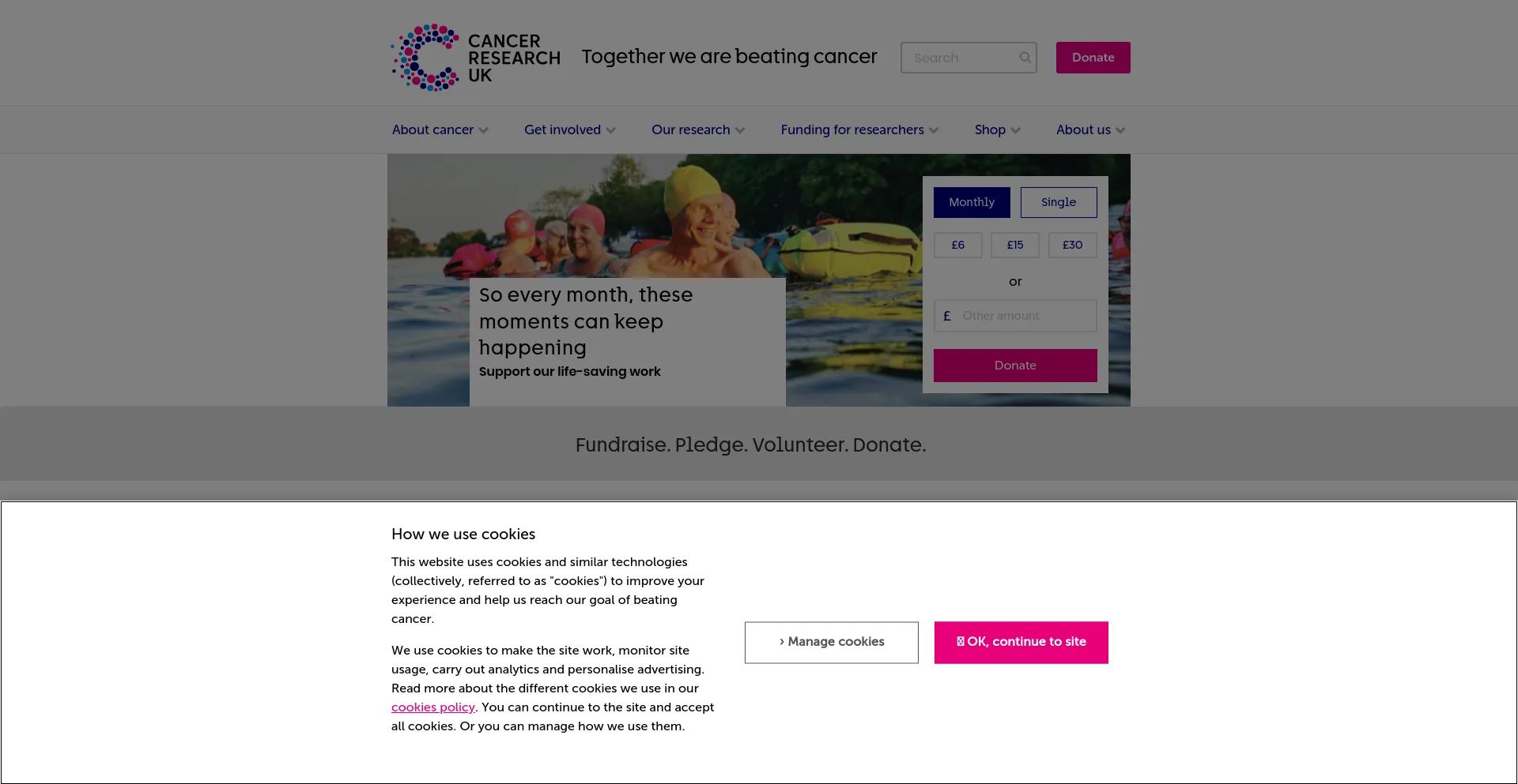 Screenshot of cancerresearchuk.org homepage