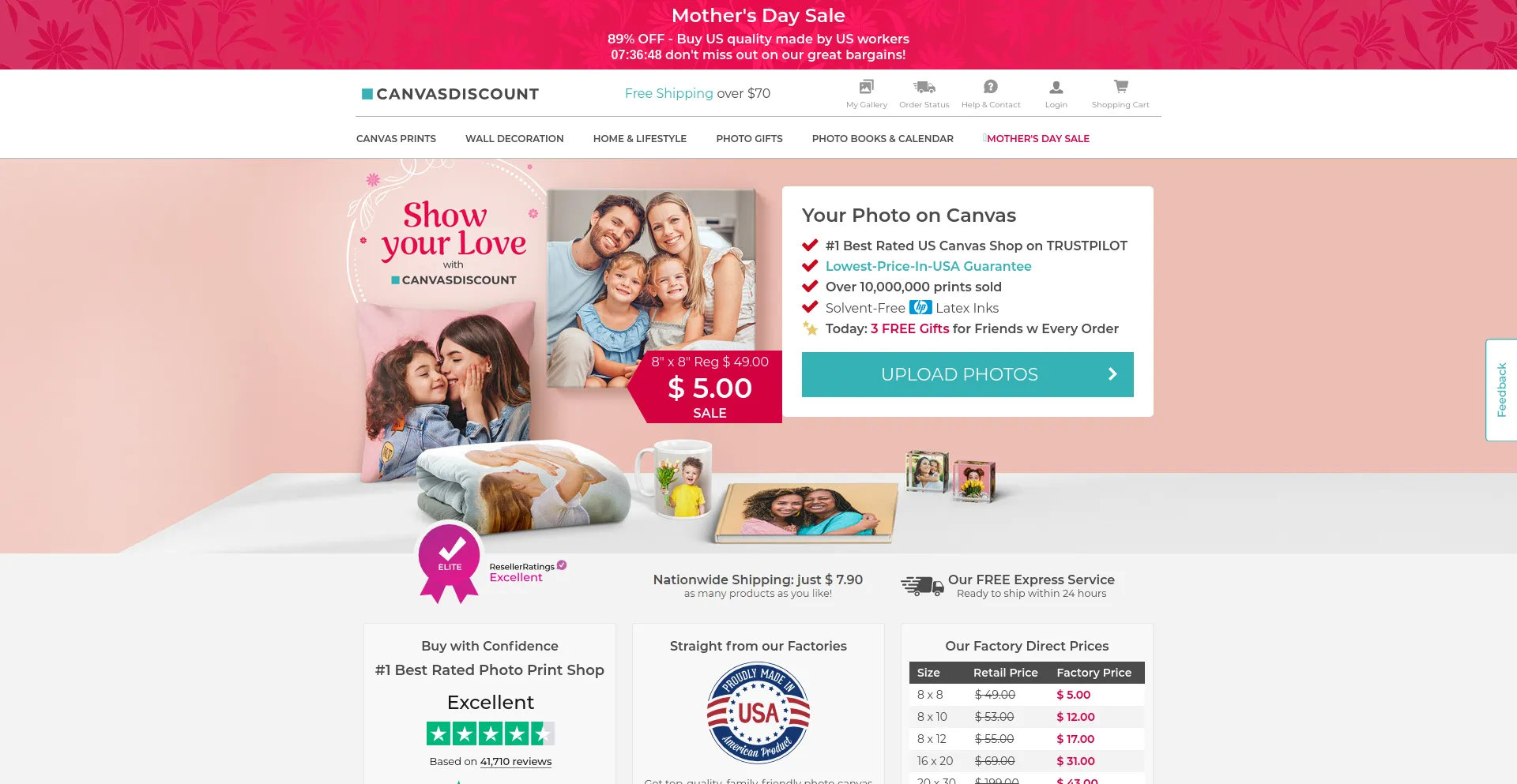 Screenshot of canvasdiscount.com homepage