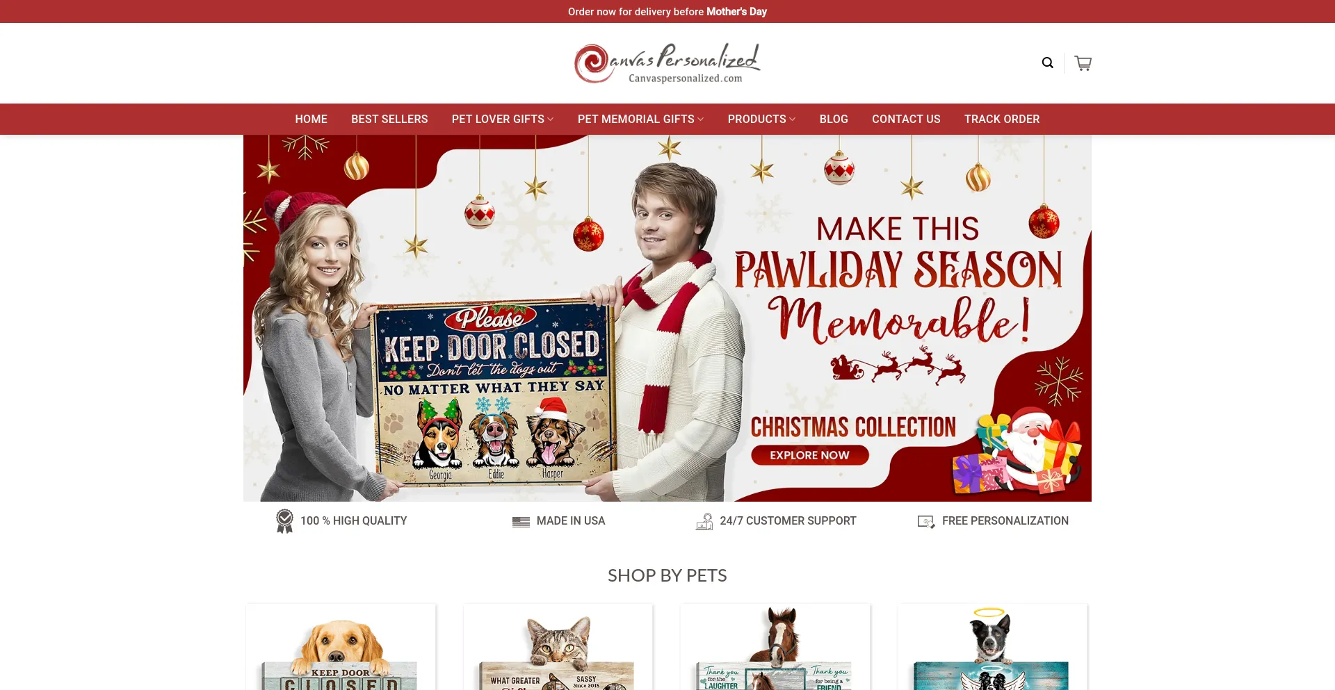 Screenshot of canvaspersonalized.com homepage