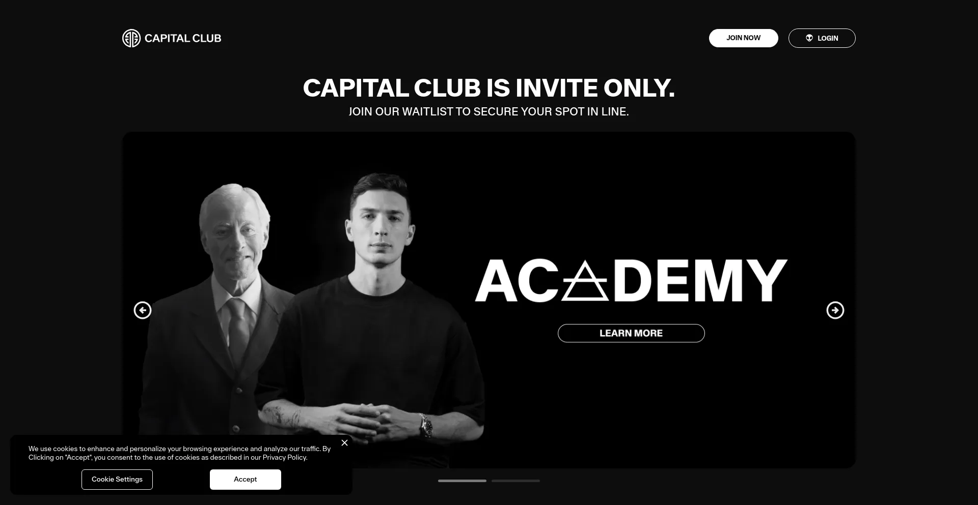 Screenshot of capital.club homepage