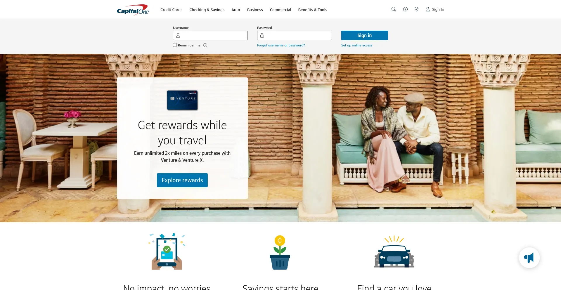 Screenshot of capitalone.com homepage