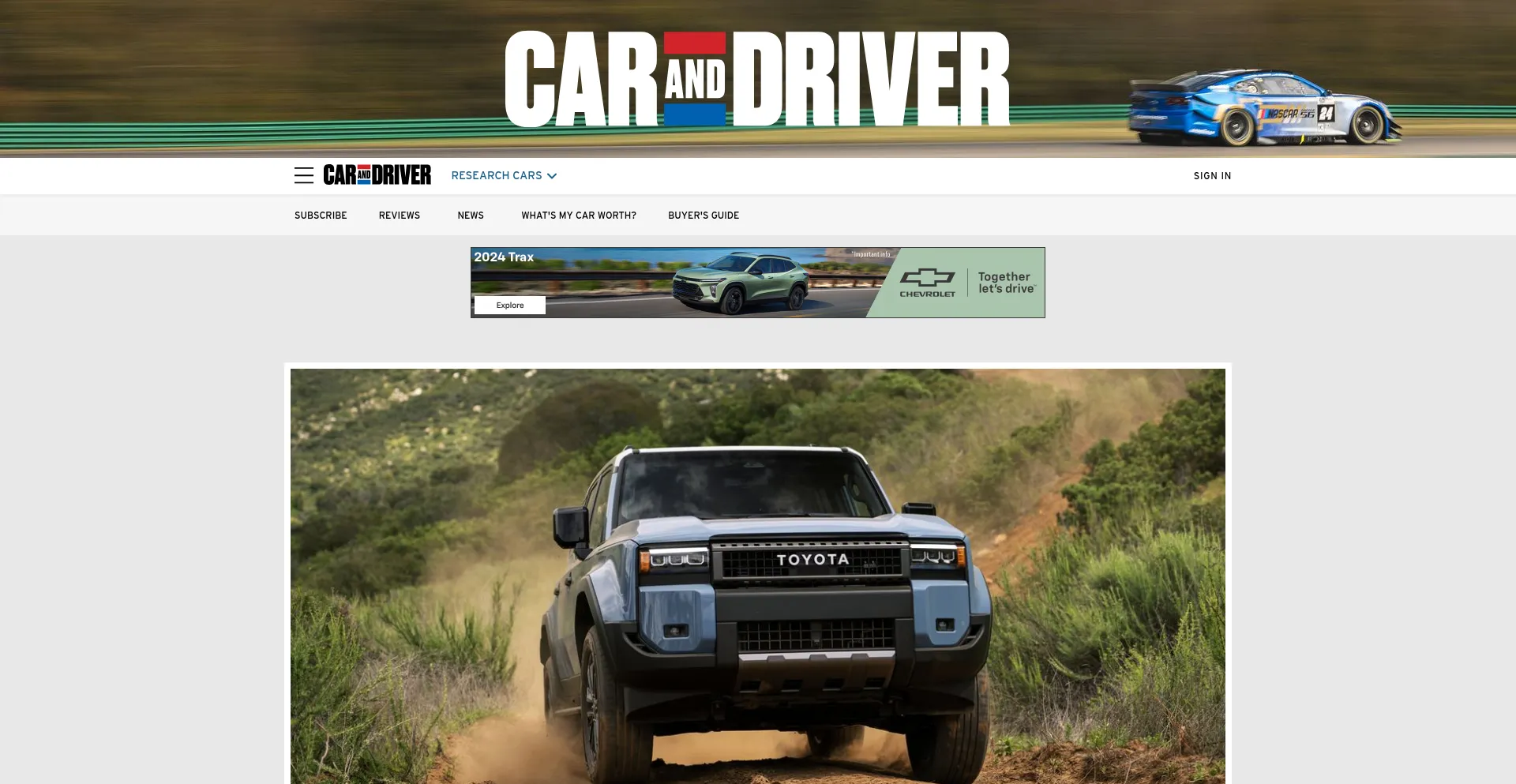 Screenshot of caranddriver.com homepage