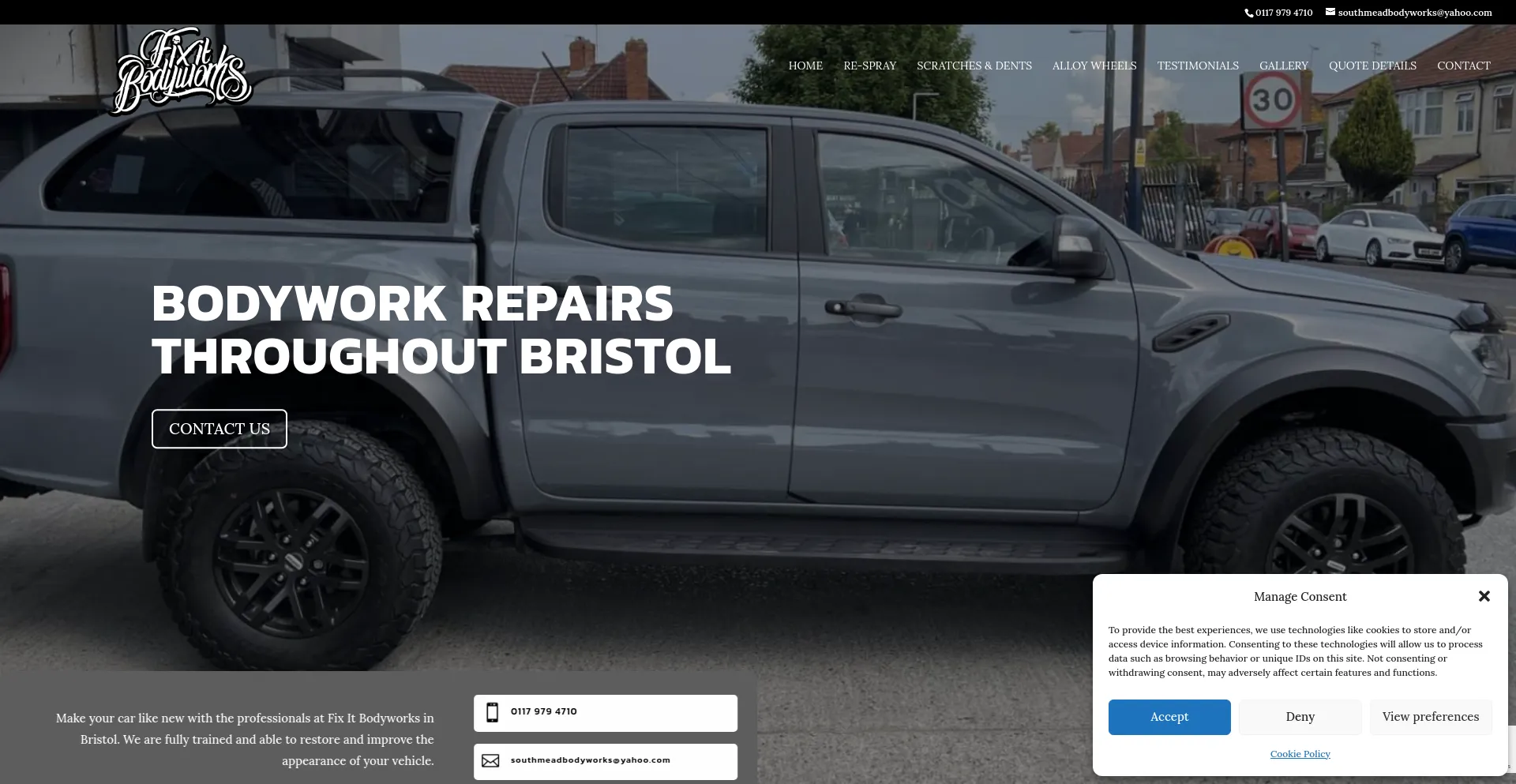 Screenshot of carbodyrepair-bristol.co.uk homepage