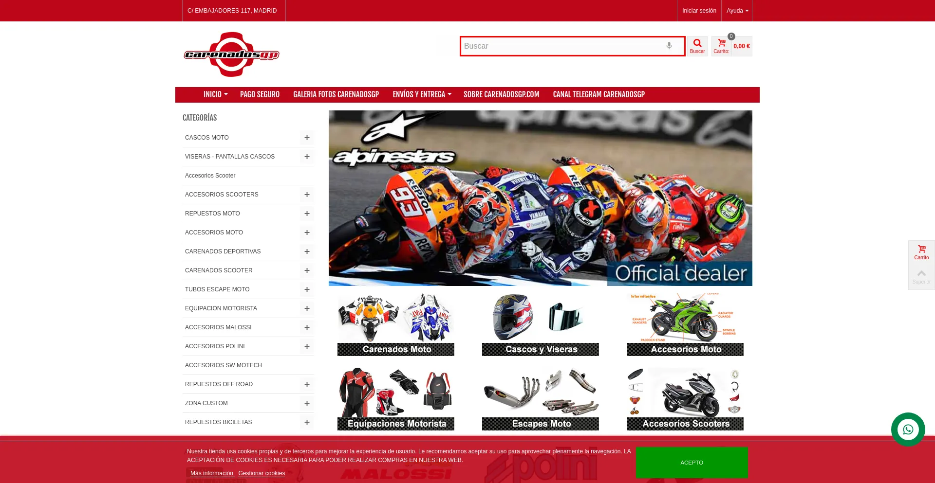 Screenshot of carenadosgp.com homepage