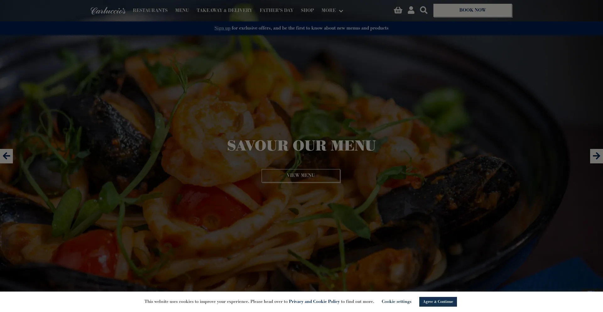 Screenshot of carluccios.com homepage