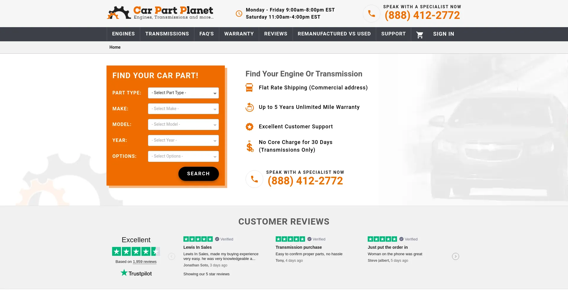 Screenshot of carpartplanet.com homepage