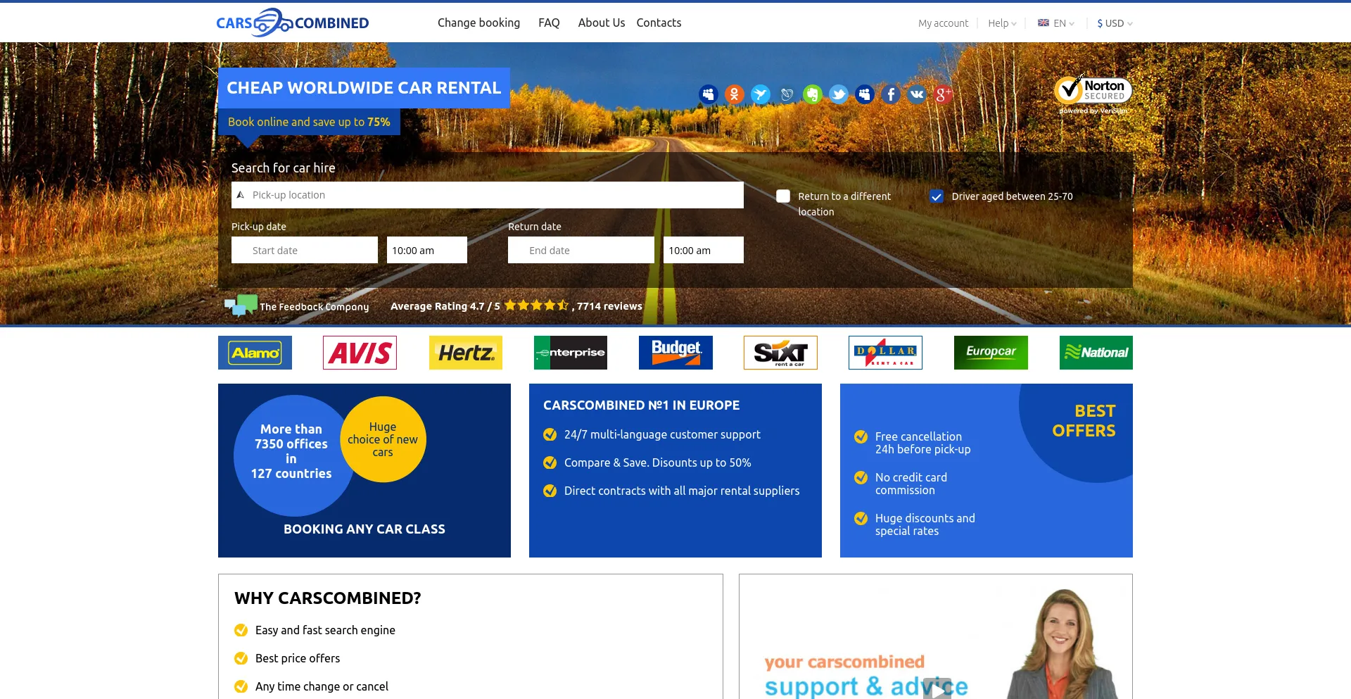 Screenshot of carscombined.com homepage