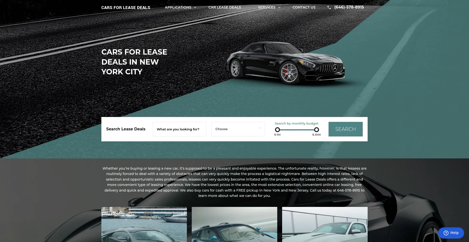 Screenshot of carsforleasedeals.com homepage