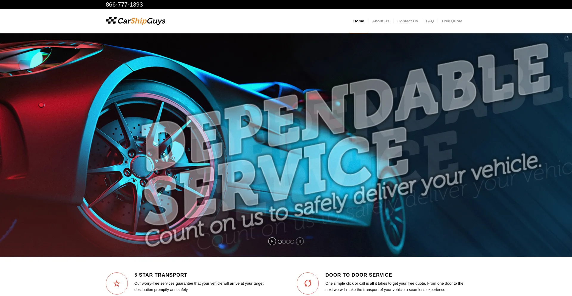 Screenshot of carshipguys.com homepage