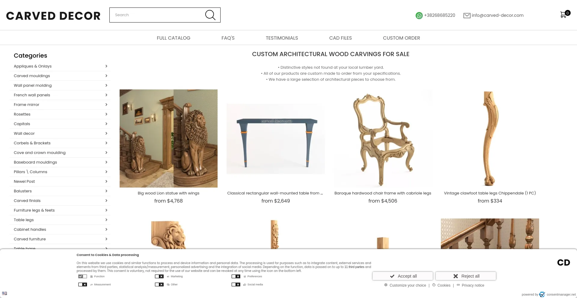 Screenshot of carved-decor.com homepage