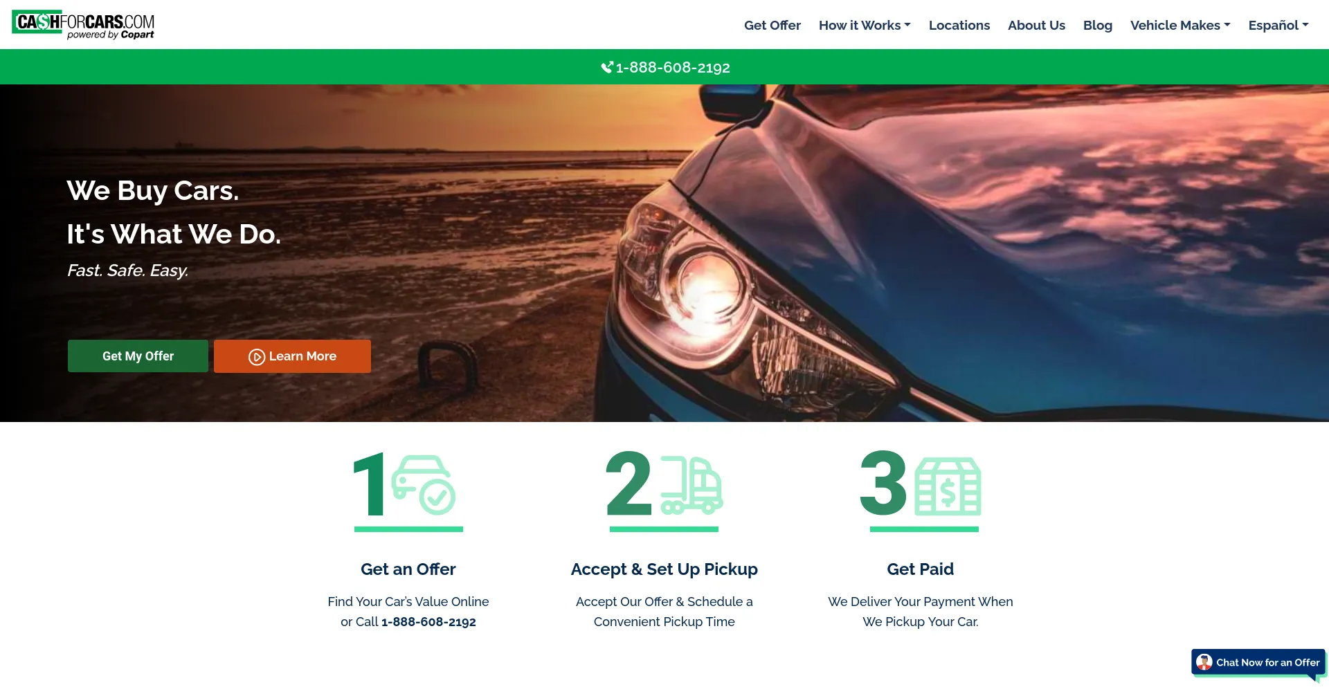 Screenshot of cashforcars.com homepage