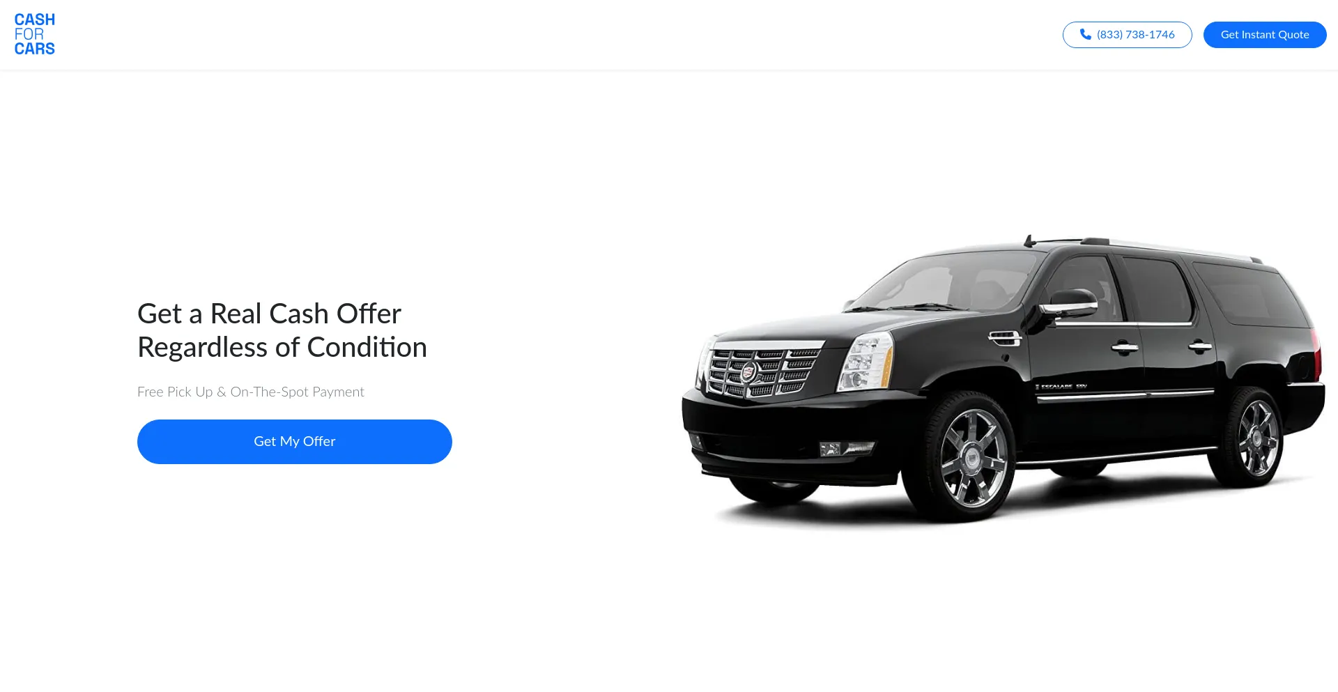 Screenshot of cashforcars.io homepage