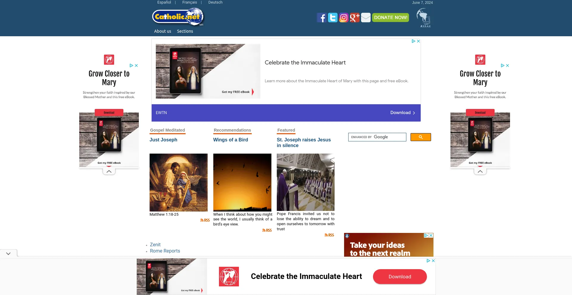 Screenshot of catholic.net homepage