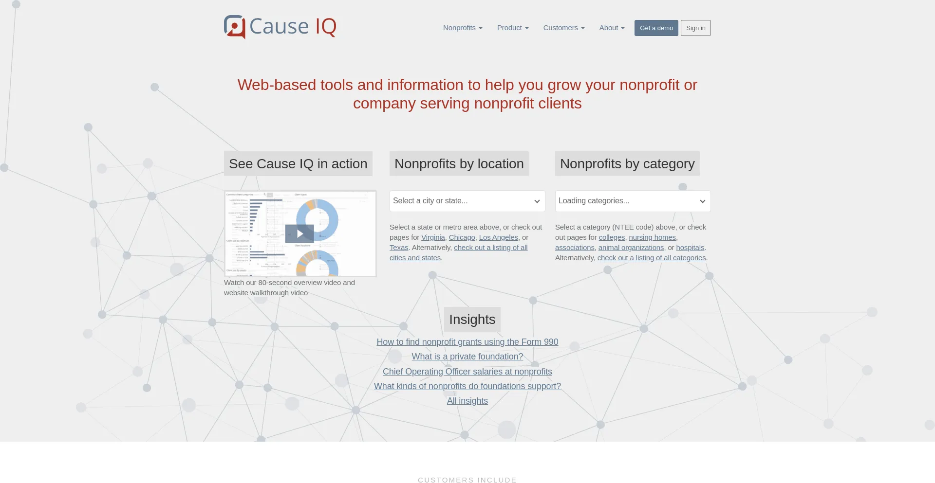 Screenshot of causeiq.com homepage