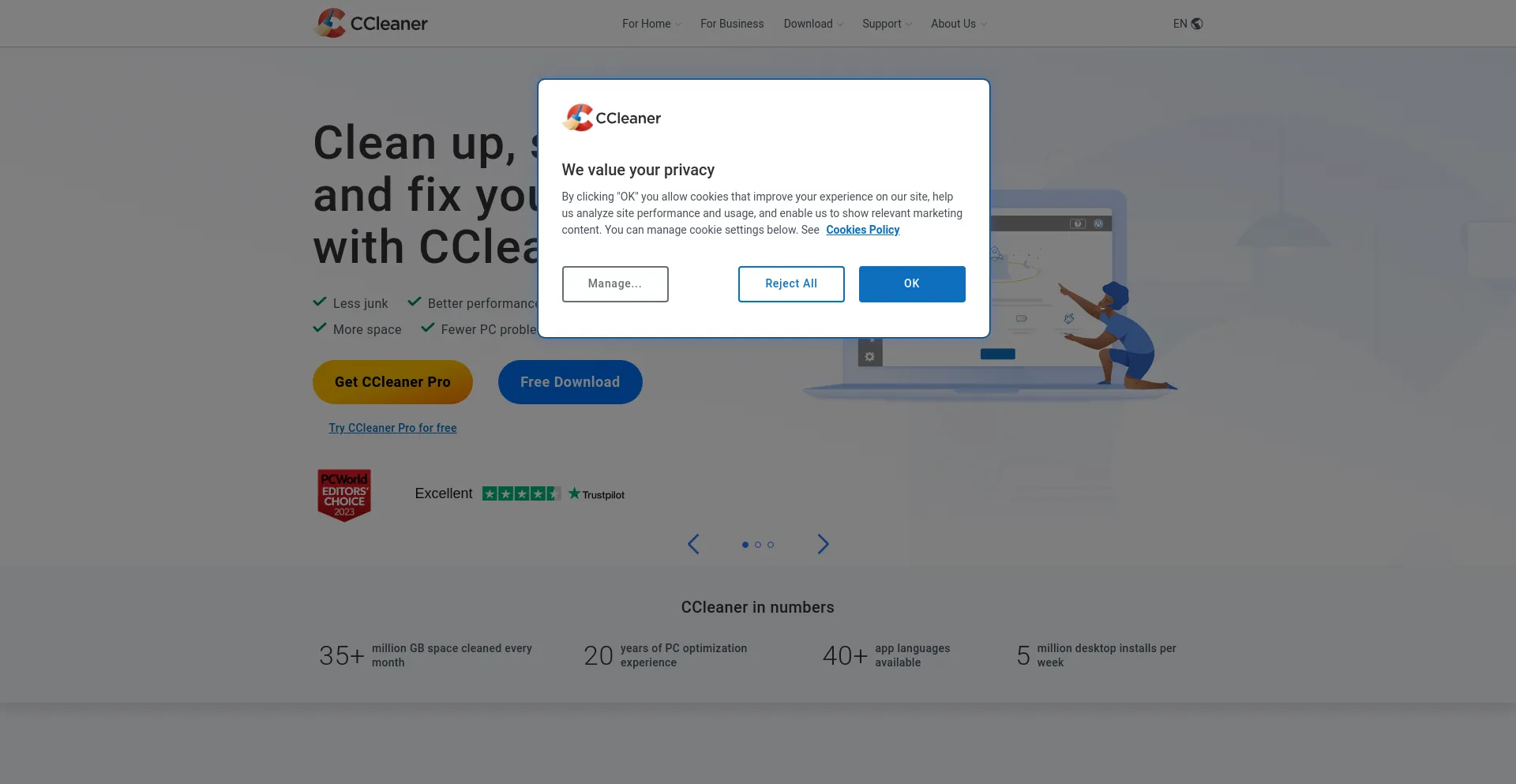 Screenshot of ccleaner.com homepage