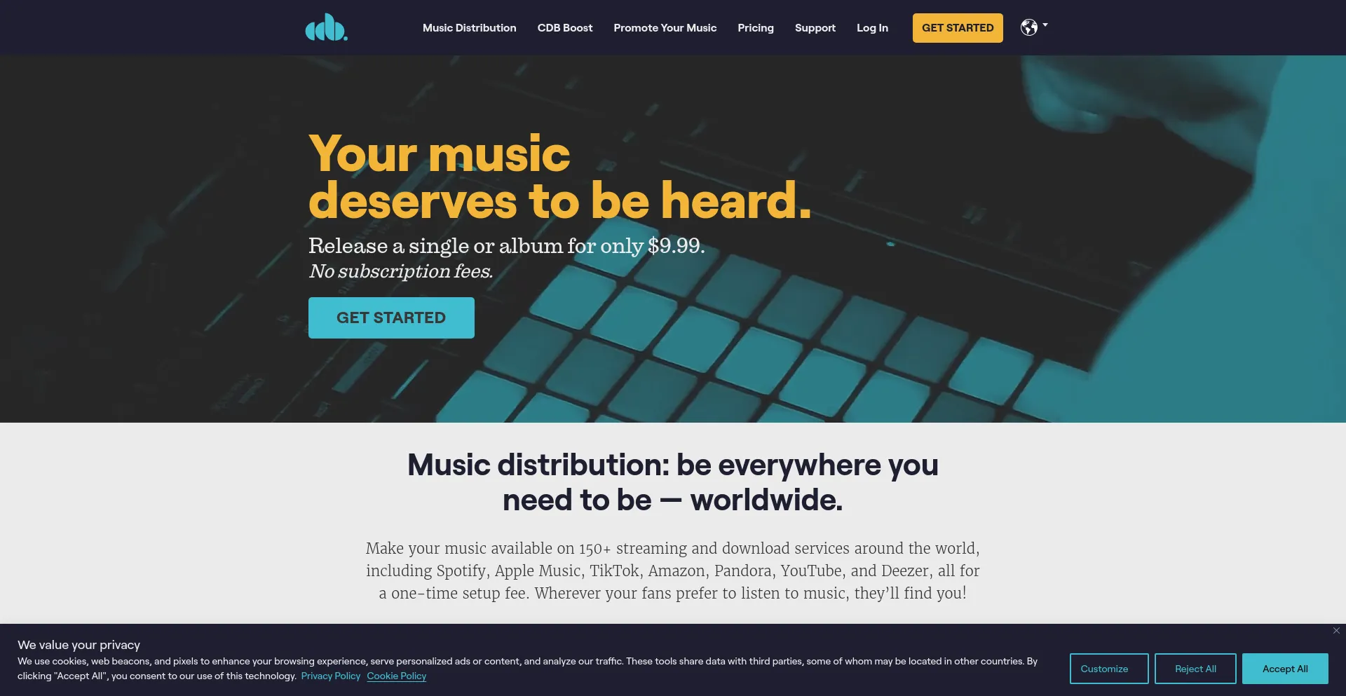 Screenshot of cdbaby.com homepage