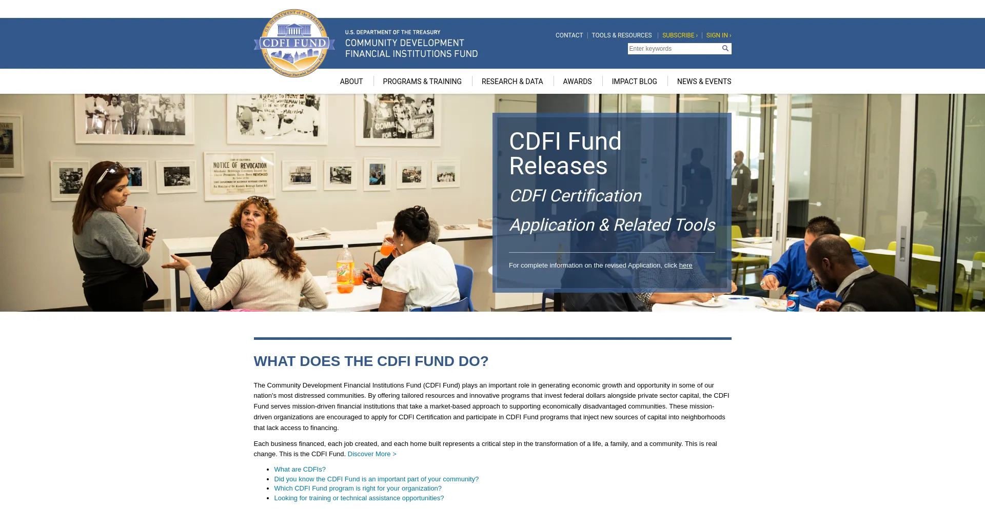 Screenshot of cdfifund.gov homepage