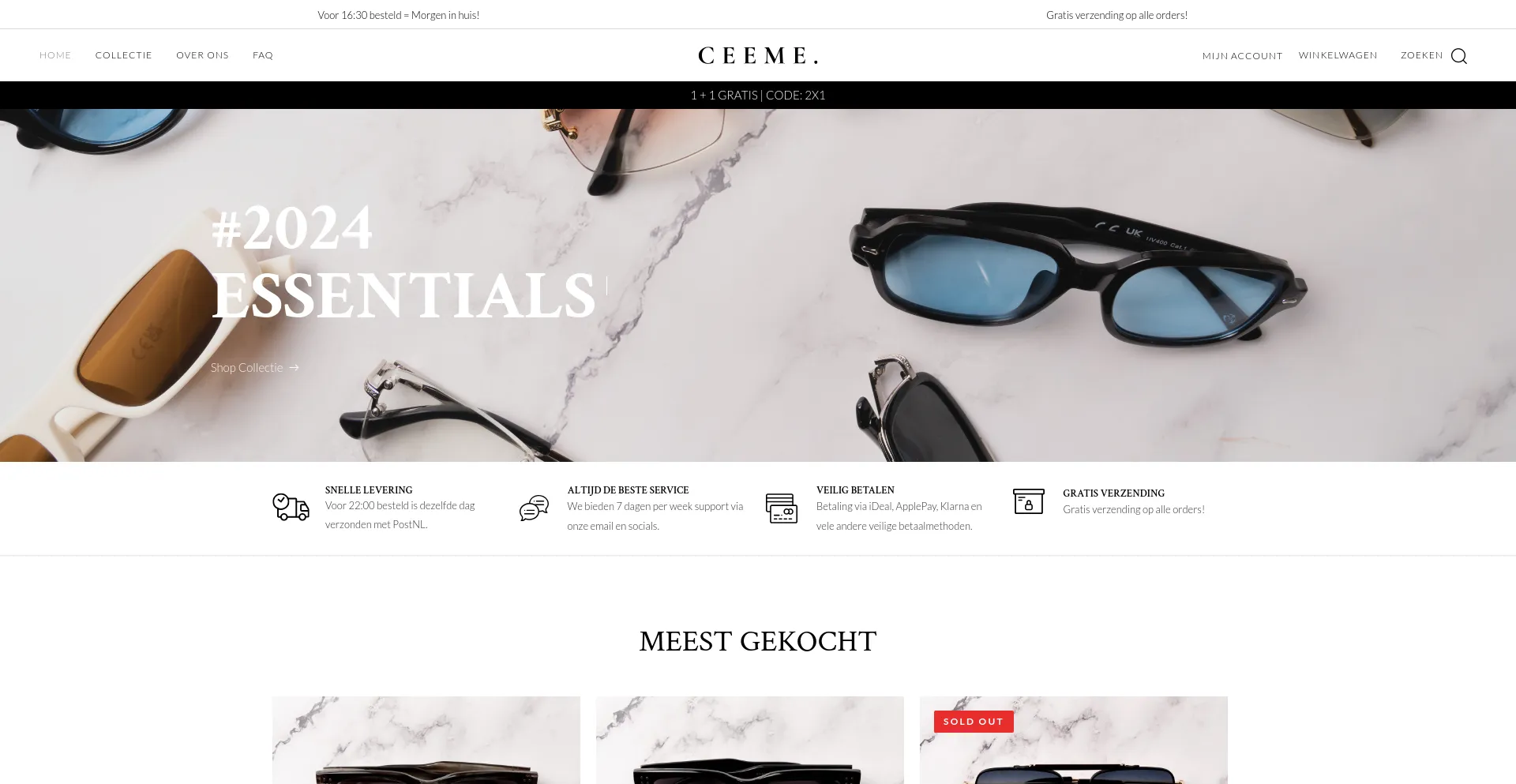 Screenshot of ceemesunglasses.nl homepage