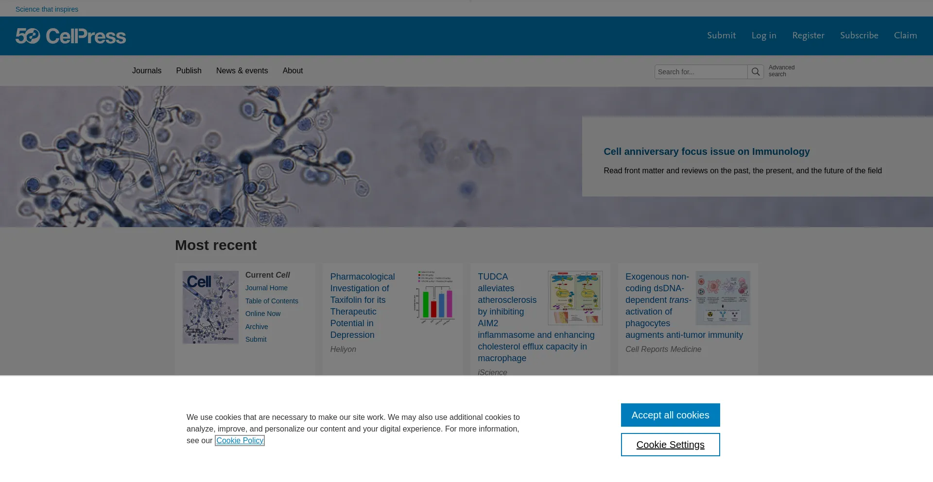 Screenshot of cell.com homepage