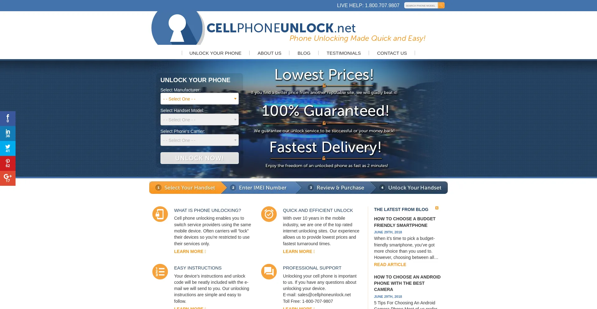 Screenshot of cellphoneunlock.net homepage