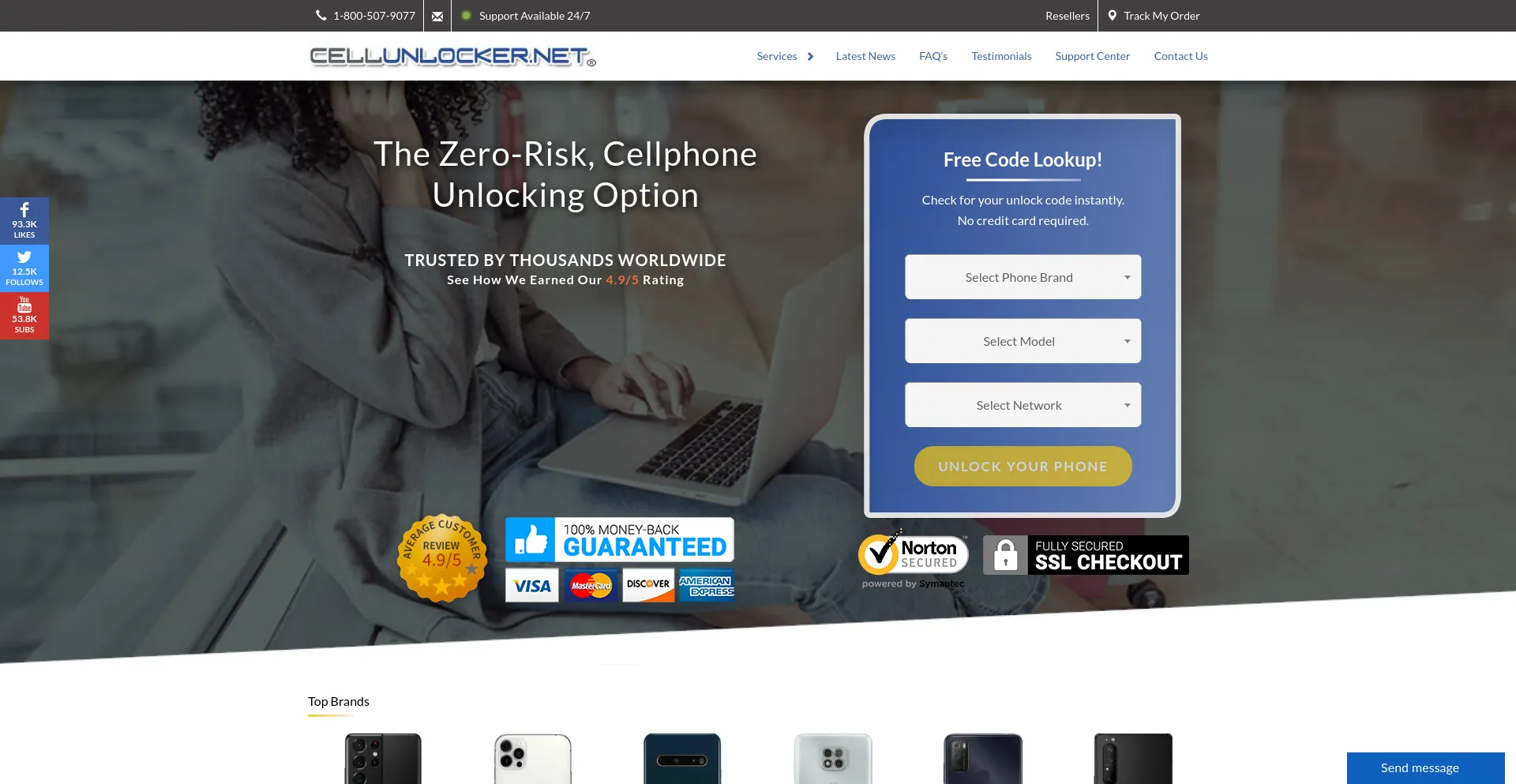 Screenshot of cellunlocker.net homepage