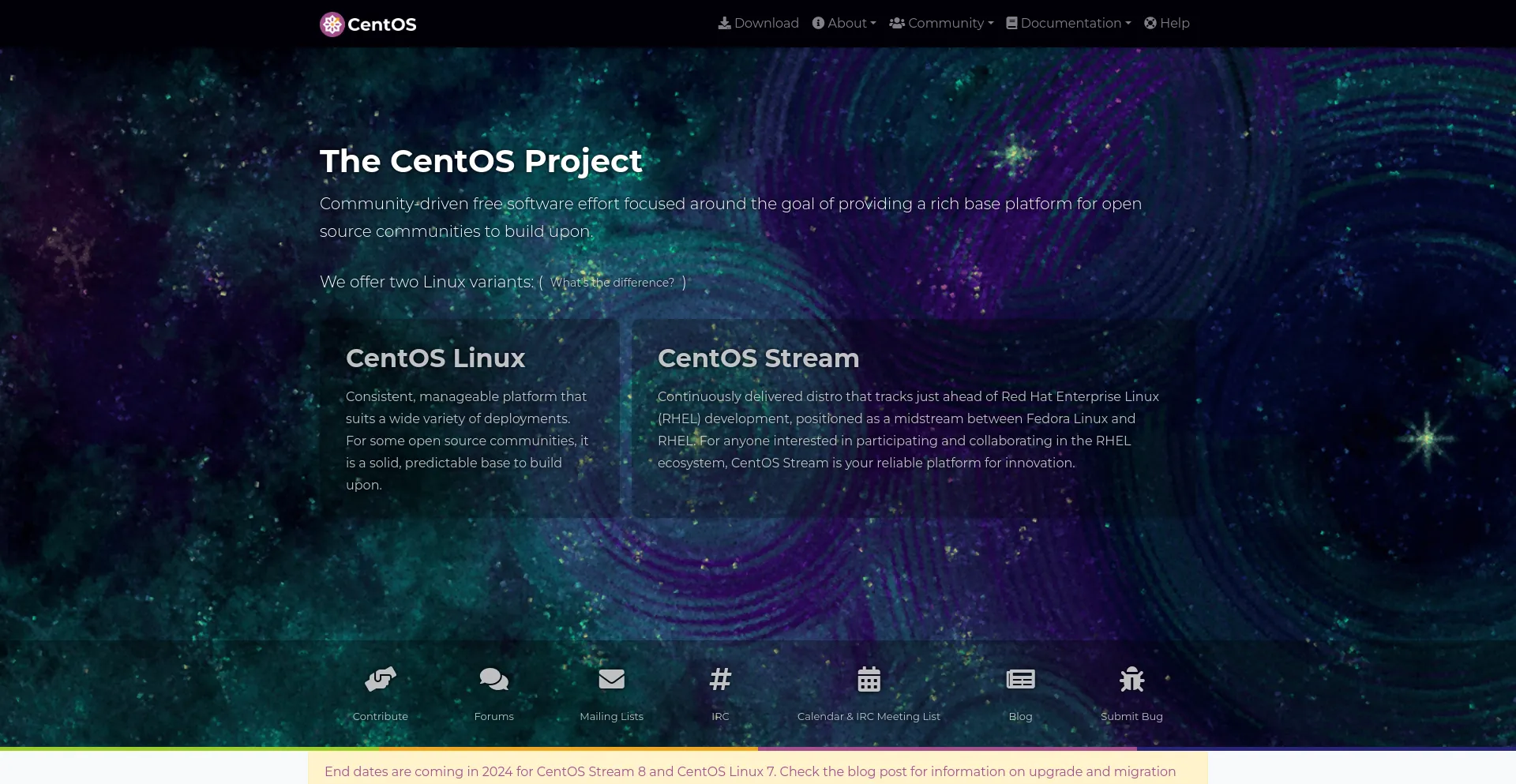 Screenshot of centos.org homepage