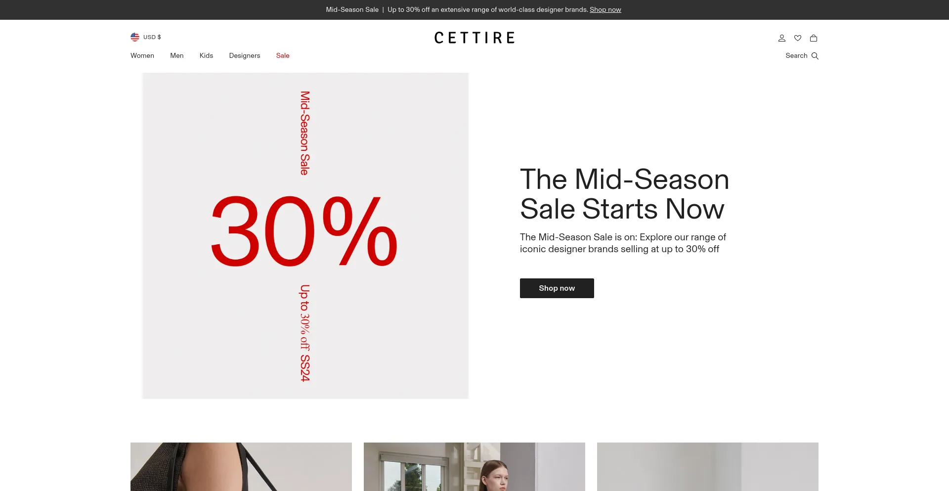 Screenshot of cettire.com homepage