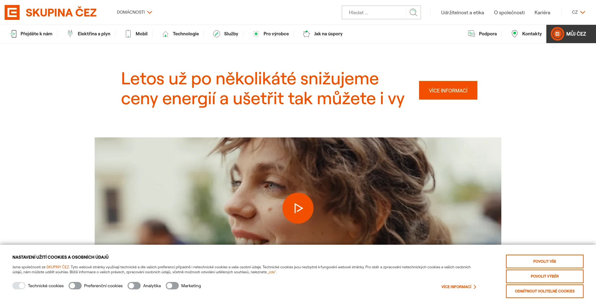 Screenshot of cez.cz homepage